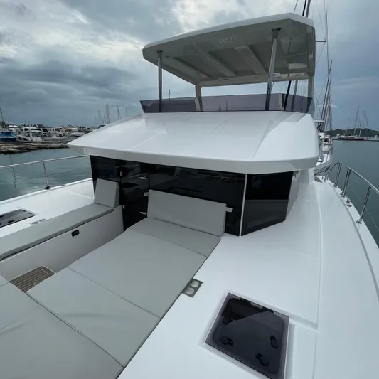 Leopard 40pc Yacht Photos Pics 2025 Leopard 40PC yacht with spacious deck and modern design, docked at marina.
