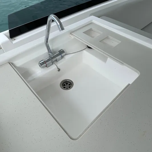 Leopard 40pc Yacht Photos Pics Leopard 40PC 2025 yacht sink with modern faucet and countertop.