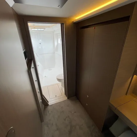 Leopard 40pc Yacht Photos Pics Interior of 2025 Leopard 40PC yacht, featuring modern bathroom and sleek design.