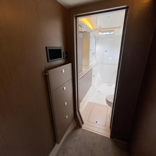 Leopard 40pc Yacht Photos Pics 2025 Leopard 40PC yacht bathroom with modern design and sleek cabinetry.