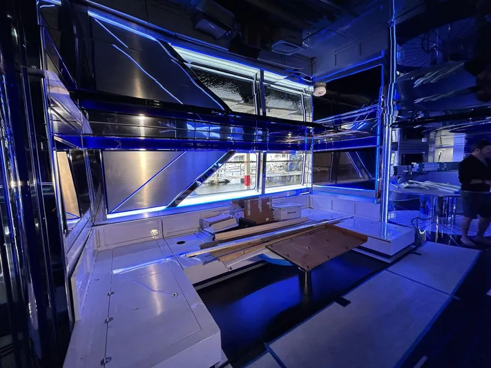 1992/2016 Heesen Motor Yacht Yacht Photos Pics Luxurious interior of 1992 Heesen 141 Motor Yacht with modern blue lighting.