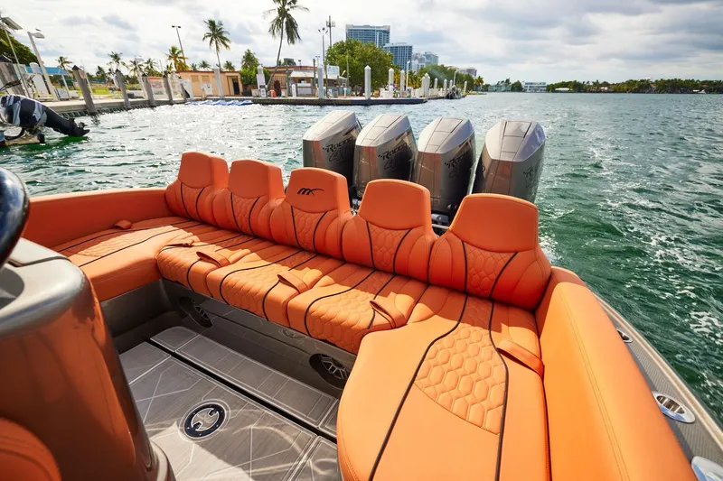  Yacht Photos Pics Luxurious orange seating on a Midnight Express 37' Open boat with powerful engines.
