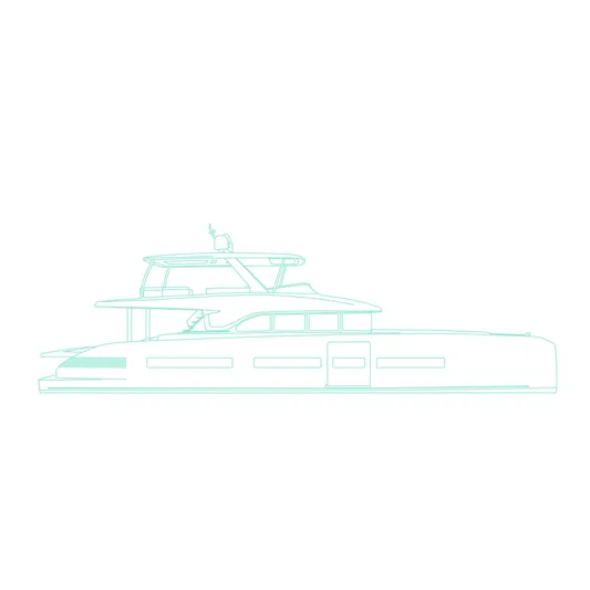  Yacht Photos Pics Line drawing of 2026 Lagoon EIGHTY 3 yacht, side view, minimalist design.