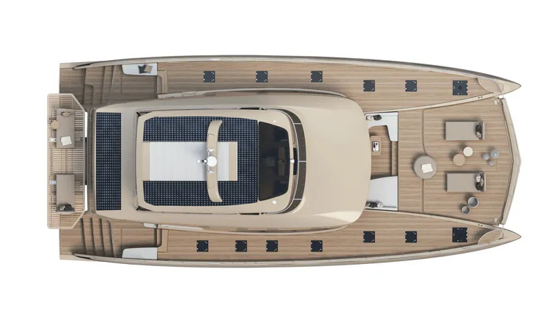  Yacht Photos Pics Top view of 2026 Lagoon EIGHTY 3 yacht with spacious deck layout.