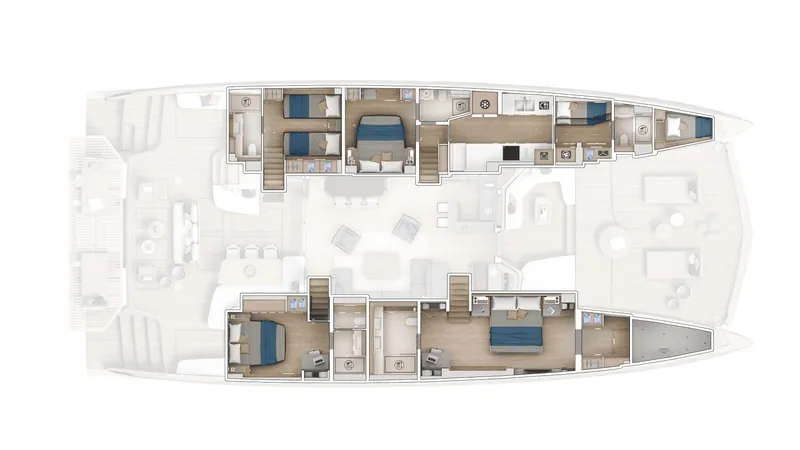  Yacht Photos Pics Floor plan of Lagoon EIGHTY 3 yacht, 2026 model, showcasing luxurious cabins and living areas.