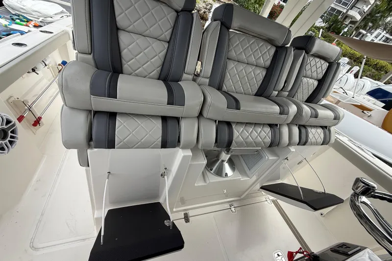 Alroma Yacht Photos Pics 2022 Pursuit S 358 Sport boat with luxurious quilted seating and modern design.