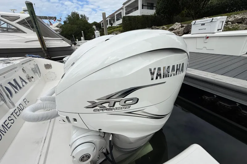 Alroma Yacht Photos Pics 2022 Pursuit S 358 Sport with Yamaha XTO Offshore engine docked in Homestead, FL.