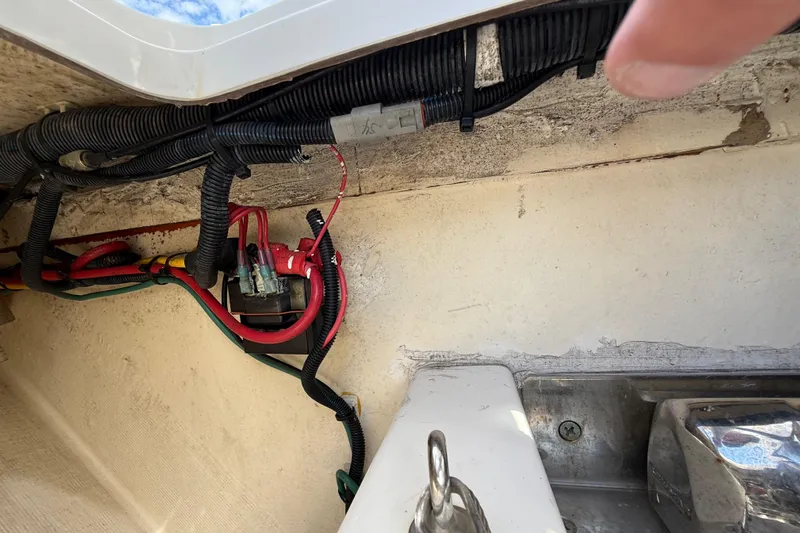 Alroma Yacht Photos Pics Wiring and components inside a 2022 Pursuit S 358 Sport boat.