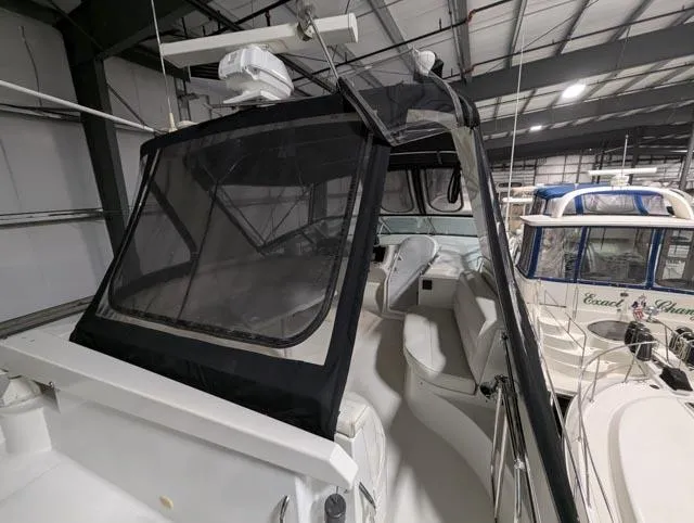 Her Endeavour II Yacht Photos Pics 1999 Carver 530 Voyager Pilothouse yacht in indoor storage facility.