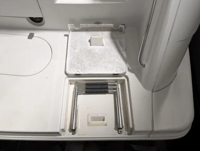 Her Endeavour II Yacht Photos Pics 1999 Carver 530 Voyager Pilothouse boat deck with foldable ladder.