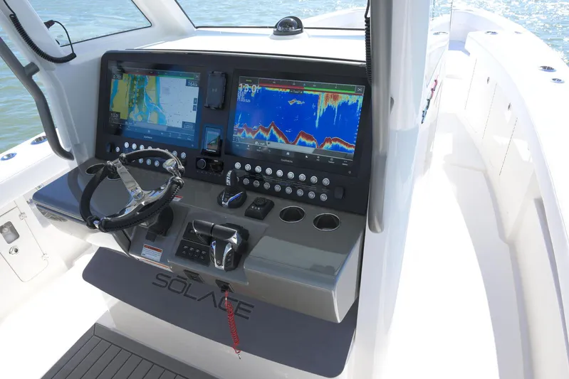  Yacht Photos Pics 2025 Solace 37 CS boat dashboard with advanced navigation and control systems.