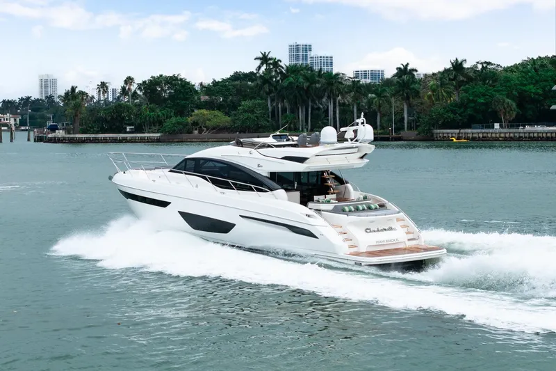 Cinderella Yacht Photos Pics Luxury 2017 Princess S65 yacht cruising on a scenic waterway.