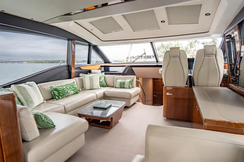 Cinderella Yacht Photos Pics Luxurious interior of 2017 Princess S65 yacht with elegant seating and modern design.