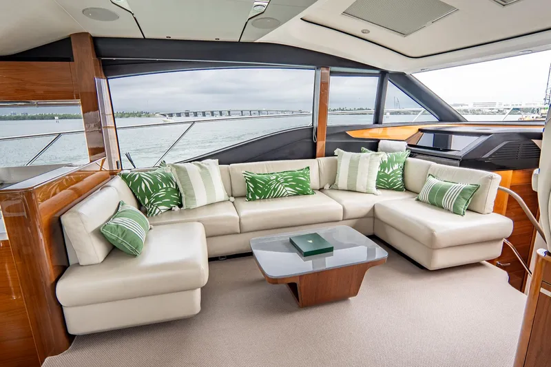 Cinderella Yacht Photos Pics Luxurious 2017 Princess S65 yacht interior with elegant seating and scenic ocean view.