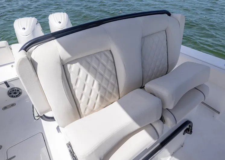 Yacht Photos Pics Luxurious seating on 2026 Sea Hunt Gamefish 27 boat, featuring quilted upholstery.