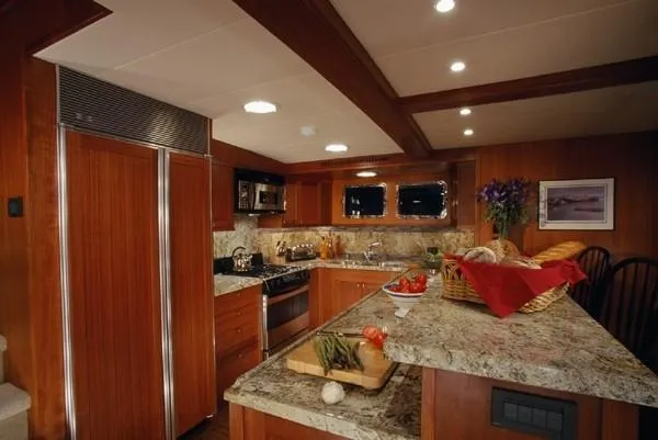 Meander Yacht Photos Pics 2003 Northern Marine Pilothouse Trawler kitchen with granite countertops.