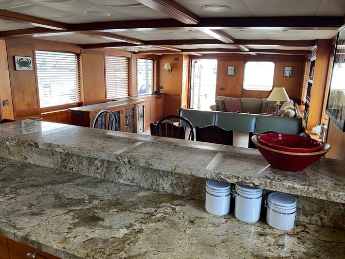 Meander Yacht Photos Pics 2003 Northern Marine Pilothouse Trawler interior with granite countertops.