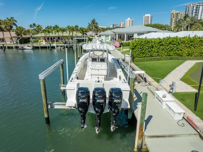  Yacht Photos Pics Intrepid 370 Open 2010 boat docked with triple 300 horsepower engines.