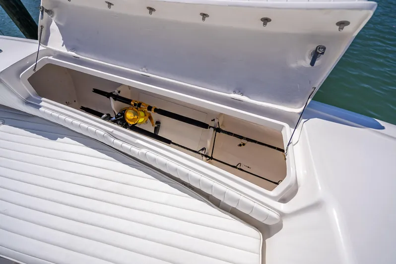  Yacht Photos Pics Open storage compartment on 2010 Intrepid 370 Open boat, showcasing interior space.