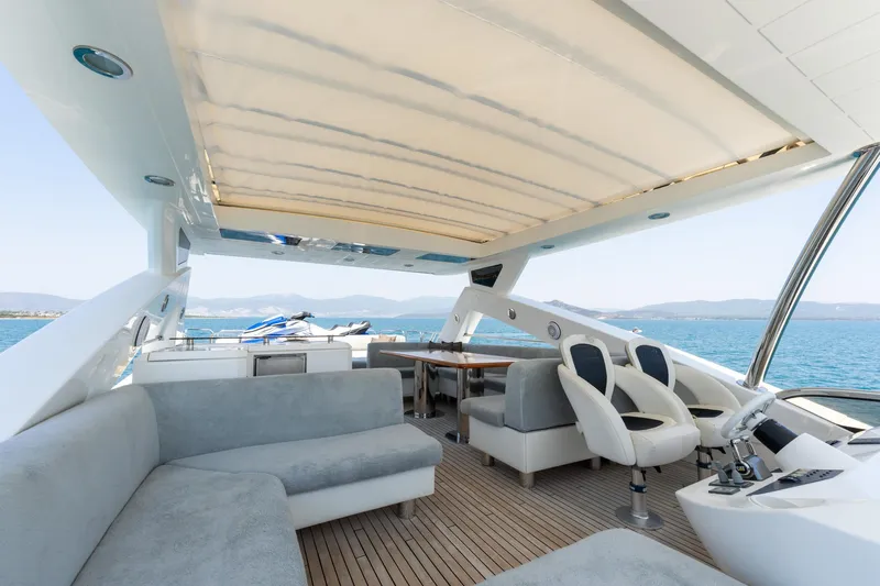 Mello Yacht Photos Pics Luxurious 2008 Sunseeker 86 Yacht interior with elegant seating and ocean view.