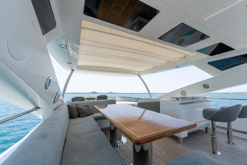 Mello Yacht Photos Pics Luxurious Sunseeker 86 Yacht 2008 interior with elegant seating and ocean view.