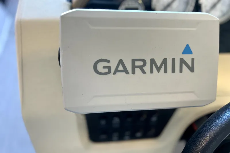  Yacht Photos Pics Garmin device on 2019 Regal 2800 Bowrider dashboard, close-up view.