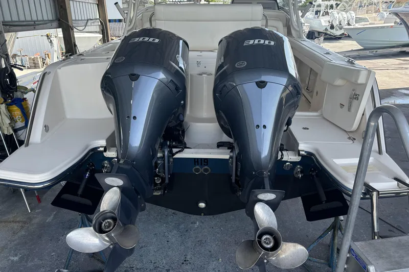 325-708 Brokerage Josh Yacht Photos Pics 2021 Grady-White Freedom 325 boat with dual 300 horsepower outboard engines.