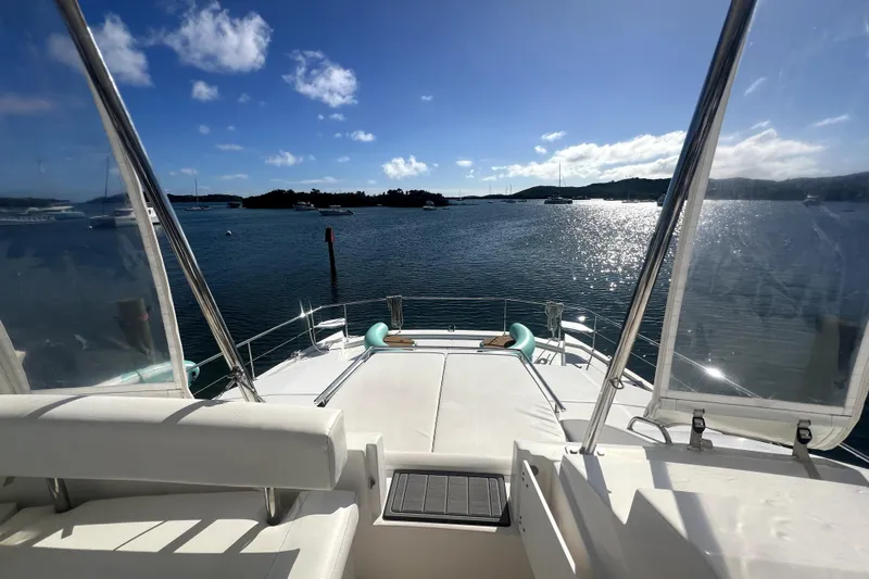  Yacht Photos Pics Leopard 43 Powercat 2020 yacht deck overlooking serene ocean and distant islands.