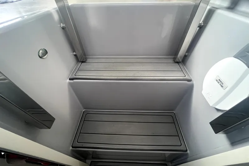 Yacht Photos Pics Interior of 2020 Leopard 43 Powercat with sleek, modern design and wooden steps.