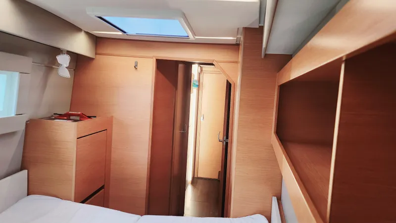 Nauti By Nature Yacht Photos Pics Interior of 2017 Nautitech 46 Fly catamaran, featuring wooden cabinetry and modern design.