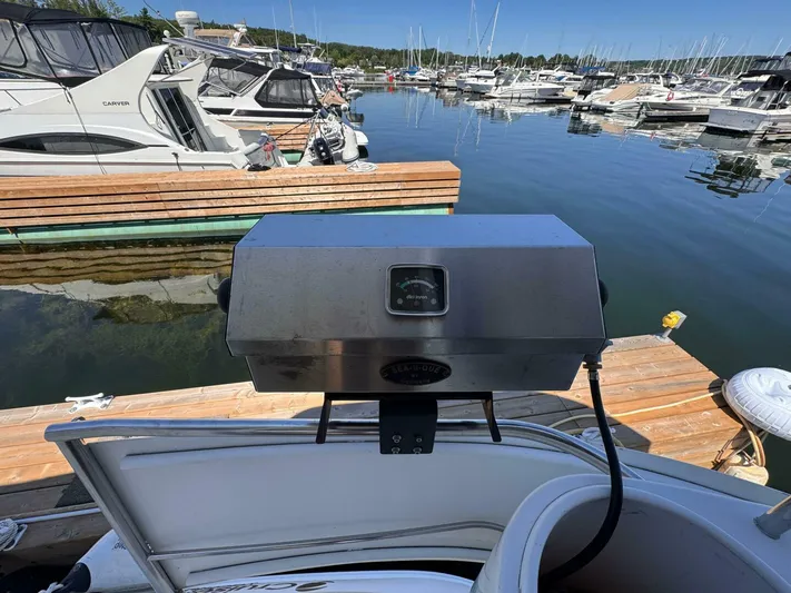  Yacht Photos Pics Outdoor grill on a 2002 Cruisers Yachts 4450 Express Motor Yacht at a marina.