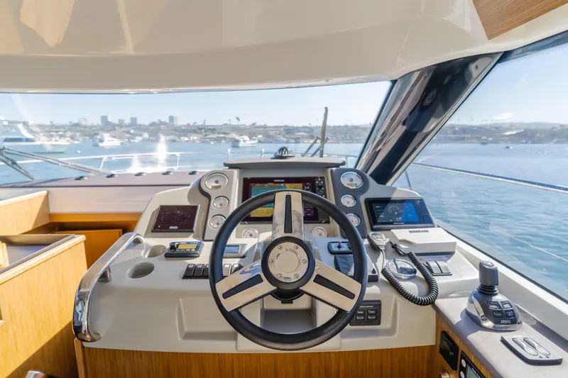 Special Place Yacht Photos Pics Cockpit view of 2019 Bavaria Virtess 420 yacht with modern navigation equipment.