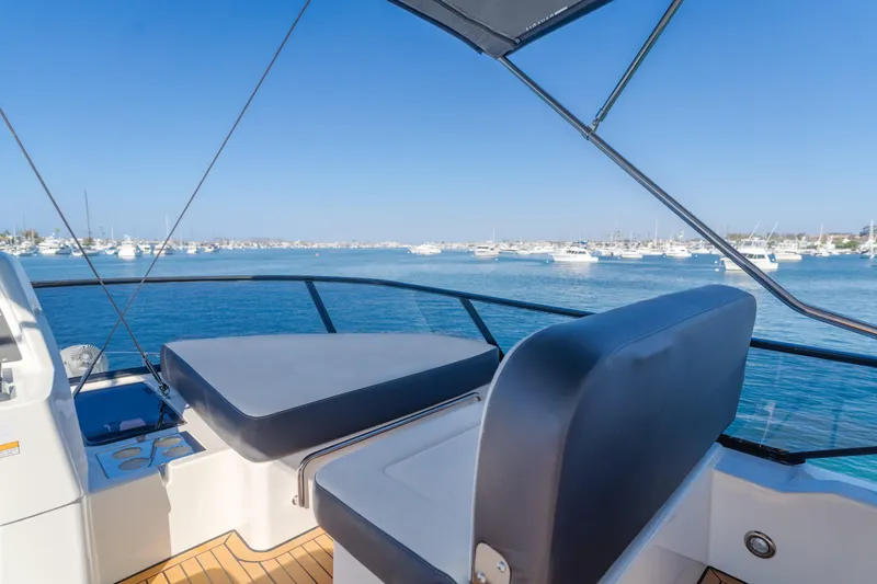 Special Place Yacht Photos Pics 2019 Bavaria Virtess 420 yacht deck with ocean view and clear blue sky.