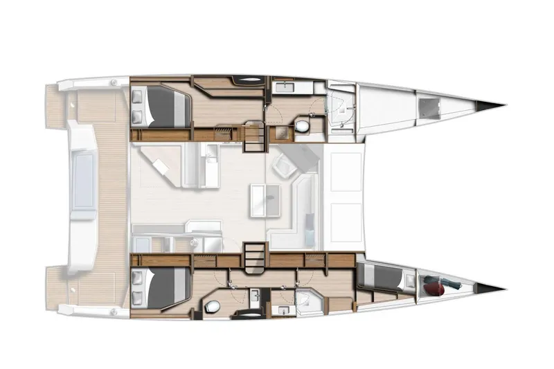 Alter Ego Yacht Photos Pics Floor plan of 2023 Catana 50 Ocean Class catamaran, featuring spacious cabins and modern amenities.