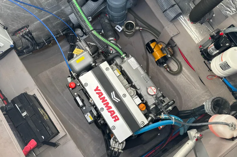 Alter Ego Yacht Photos Pics Engine compartment of 2023 Catana 50 Ocean Class with Yanmar engine and components.