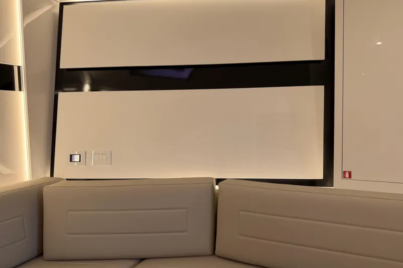  Yacht Photos Pics Luxurious interior of 2023 VanDutch 56 yacht, featuring sleek design and modern lighting.