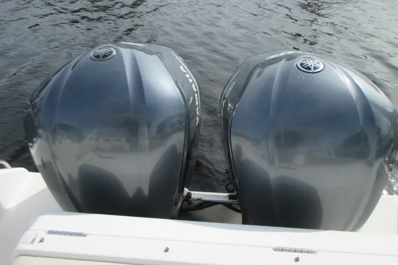  Yacht Photos Pics Twin Yamaha outboard engines on a 2013 Pursuit ST 310 Sport boat.