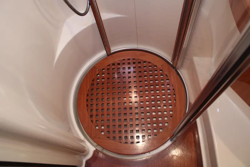  Yacht Photos Pics Shower area with wooden grate in 2006 Azimut 50 yacht.
