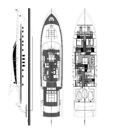 Eclat Yacht Photos Pics Blueprint of 2008 Arno Leopard 31 yacht, showcasing detailed deck and interior layout.