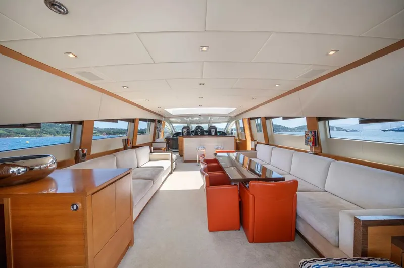 Eclat Yacht Photos Pics Luxurious interior of 2008 Arno Leopard 31 yacht with spacious seating and elegant design.