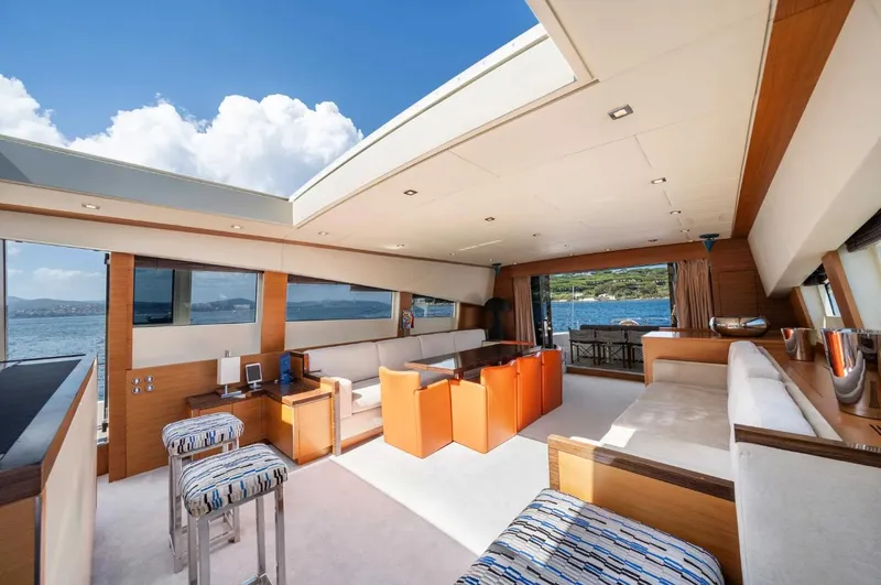 Eclat Yacht Photos Pics Luxurious interior of 2008 Arno Leopard 31 yacht with panoramic sea views.