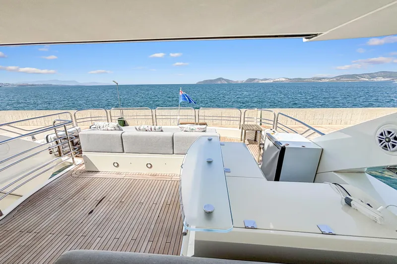  Yacht Photos Pics Luxurious Sunseeker 30 Metre Yacht deck with ocean view, 2010 model.