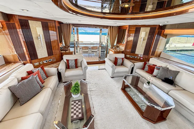 Yacht Photos Pics Luxurious interior of 2010 Sunseeker 30 Metre Yacht with elegant seating and decor.