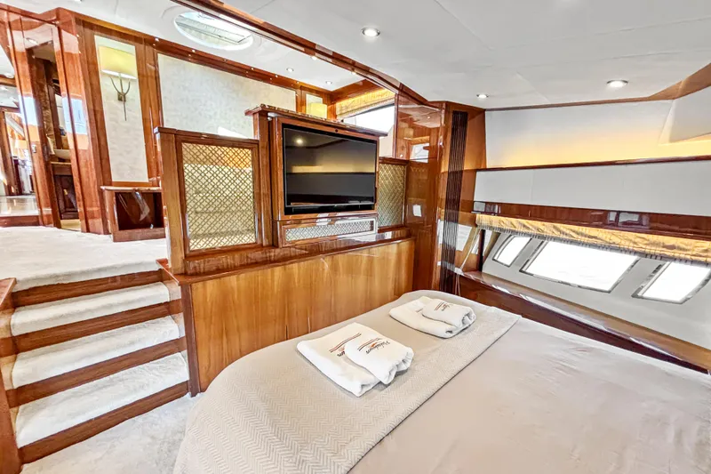  Yacht Photos Pics Luxurious interior of 2010 Sunseeker 30 Metre Yacht with elegant wood finishes.
