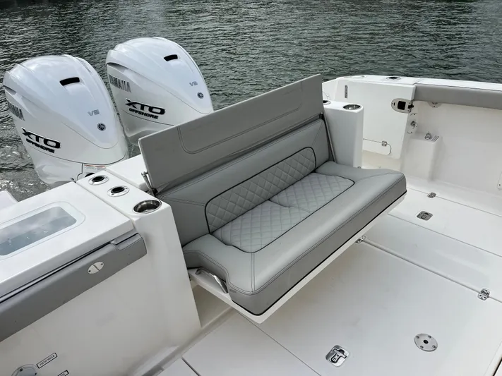  Yacht Photos Pics 2024 Pursuit 358 SPORT boat with Yamaha XTO engines and luxurious seating.