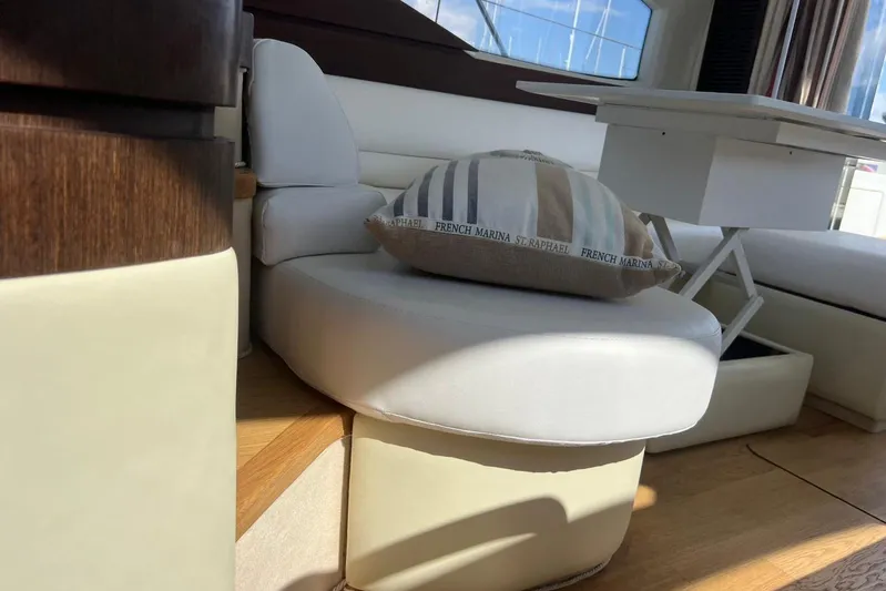  Yacht Photos Pics Luxurious interior of 2008 Azimut 43S yacht with elegant seating and cushion.