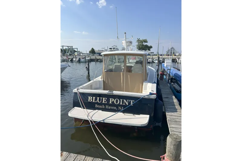  Yacht Photos Pics 2008 Back Cove 29 boat docked at marina, "Blue Point" from Beach Haven, NJ.