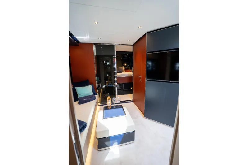  Yacht Photos Pics Luxurious interior of 2019 Riva Dolceriva 48 yacht with modern furnishings.