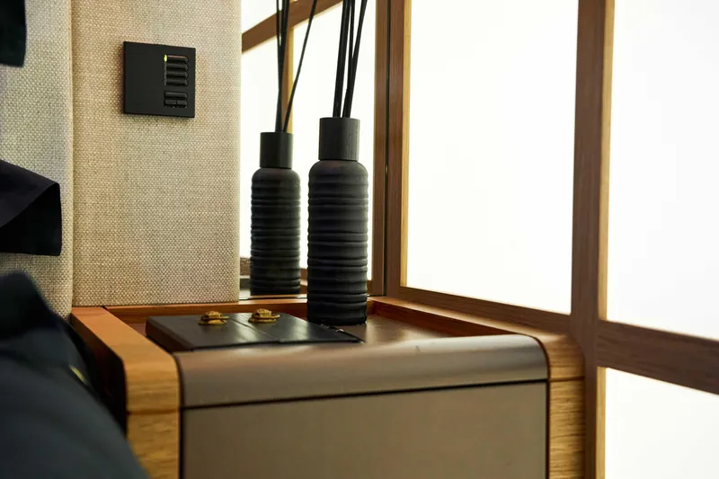 Black Sails Yacht Photos Pics Luxurious interior detail of a 2009 Wally 130 yacht with modern decor elements.