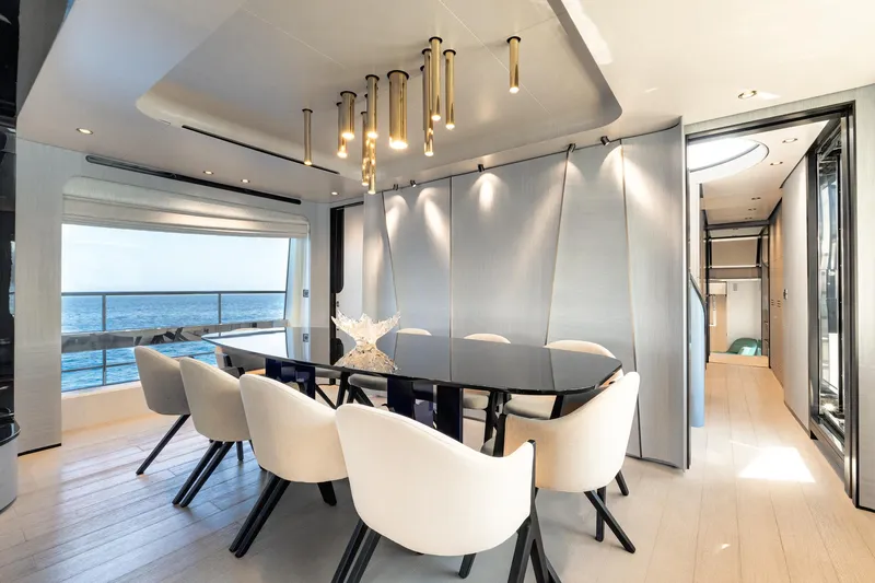  Yacht Photos Pics Luxurious dining area on 2019 Azimut 27 Metri yacht with ocean view.
